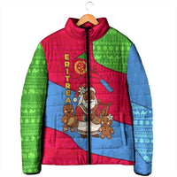 Eritrea Christmas Padded Jacket with African Santa Gingerbread Harp National Flag Colors and Festive Pattern Design - Wonder Print Shop