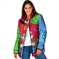 Eritrea Christmas Padded Jacket with African Santa Gingerbread Harp National Flag Colors and Festive Pattern Design - Wonder Print Shop