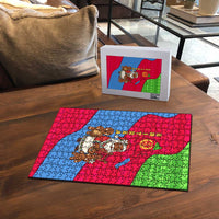 Eritrea Christmas Puzzle with African Santa Gingerbread Harp National Flag Colors and Festive Pattern Design - Wonder Print Shop