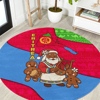 Eritrea Christmas Round Carpet with African Santa Gingerbread Harp National Flag Colors and Festive Pattern Design - Wonder Print Shop
