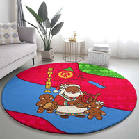 Eritrea Christmas Round Carpet with African Santa Gingerbread Harp National Flag Colors and Festive Pattern Design - Wonder Print Shop