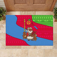Eritrea Christmas Rubber Doormat with African Santa Gingerbread Harp National Flag Colors and Festive Pattern Design - Wonder Print Shop