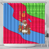Eritrea Christmas Shower Curtain with African Santa Gingerbread Harp National Flag Colors and Festive Pattern Design - Wonder Print Shop