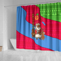 Eritrea Christmas Shower Curtain with African Santa Gingerbread Harp National Flag Colors and Festive Pattern Design - Wonder Print Shop