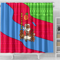 Eritrea Christmas Shower Curtain with African Santa Gingerbread Harp National Flag Colors and Festive Pattern Design - Wonder Print Shop
