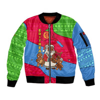 Eritrea Christmas Sleeve Zip Bomber Jacket with African Santa Gingerbread Harp National Flag Colors and Festive Pattern Design - Wonder Print Shop