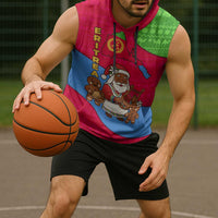 Eritrea Christmas Sleeveless Hoodie with African Santa Gingerbread Harp National Flag Colors and Festive Pattern Design - Wonder Print Shop