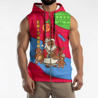 Eritrea Christmas Sleeveless Zip Hoodie with African Santa Gingerbread Harp National Flag Colors and Festive Pattern Design - Wonder Print Shop