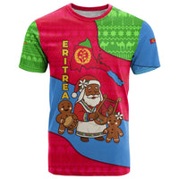 Eritrea Christmas T Shirt with African Santa Gingerbread Harp National Flag Colors and Festive Pattern Design - Wonder Print Shop