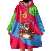 Eritrea Christmas Wearable Blanket Hoodie with African Santa Gingerbread Harp National Flag Colors and Festive Pattern Design - Wonder Print Shop