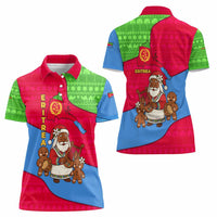 Eritrea Christmas Women Polo Shirt with African Santa Gingerbread Harp National Flag Colors and Festive Pattern Design - Wonder Print Shop