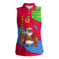 Eritrea Christmas Women Sleeveless Polo Shirt with African Santa Gingerbread Harp National Flag Colors and Festive Pattern Design - Wonder Print Shop
