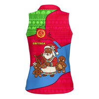 Eritrea Christmas Women Sleeveless Polo Shirt with African Santa Gingerbread Harp National Flag Colors and Festive Pattern Design - Wonder Print Shop