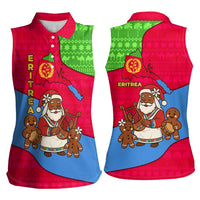 Eritrea Christmas Women Sleeveless Polo Shirt with African Santa Gingerbread Harp National Flag Colors and Festive Pattern Design - Wonder Print Shop