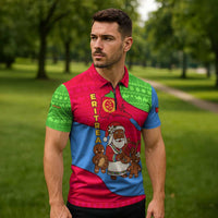 Eritrea Christmas Zipper Polo Shirt with African Santa Gingerbread Harp National Flag Colors and Festive Pattern Design - Wonder Print Shop