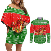 Amazing Mushroom Christmas Yall Christmas Couples Matching Off Shoulder Short Dress and Long Sleeve Button Shirt Xmas Holiday Patterns - Wonder Print Shop