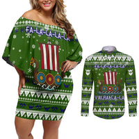 Amazing Viking Christmas Couples Matching Off Shoulder Short Dress and Long Sleeve Button Shirt Xmas Holiday Patterns - Wonder Print Shop