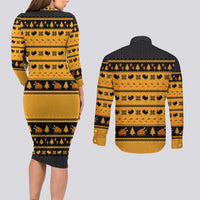 Americans Turkey Hunting Thanksgiving Christmas Couples Matching Long Sleeve Bodycon Dress and Long Sleeve Button Shirt Xmas Holiday Patterns - Wonder Print Shop