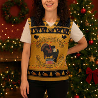 Americans Turkey Hunting Thanksgiving Christmas Knitted V-Neck Vest Xmas Holiday Patterns - Wonder Print Shop