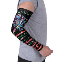 Astronauts Ride A T Rex In Space With The Planet Christmas Arm Sleeves Xmas Holiday Patterns - Wonder Print Shop