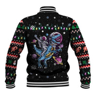 Astronauts Ride A T Rex In Space With The Planet Christmas Baseball Jacket Xmas Holiday Patterns - Wonder Print Shop