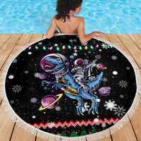 Astronauts Ride A T Rex In Space With The Planet Christmas Beach Blanket Xmas Holiday Patterns - Wonder Print Shop