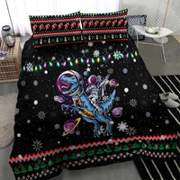 Astronauts Ride A T Rex In Space With The Planet Christmas Bedding Set Xmas Holiday Patterns - Wonder Print Shop