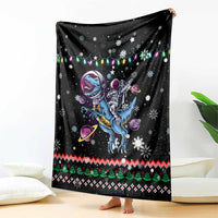 Astronauts Ride A T Rex In Space With The Planet Christmas Blanket Xmas Holiday Patterns - Wonder Print Shop
