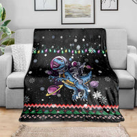 Astronauts Ride A T Rex In Space With The Planet Christmas Blanket Xmas Holiday Patterns - Wonder Print Shop