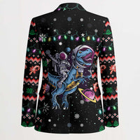 Astronauts Ride A T Rex In Space With The Planet Christmas Blazer Xmas Holiday Patterns - Wonder Print Shop