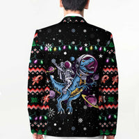 Astronauts Ride A T Rex In Space With The Planet Christmas Blazer Xmas Holiday Patterns - Wonder Print Shop