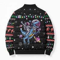 Astronauts Ride A T Rex In Space With The Planet Christmas Bomber Puffer Jacket Xmas Holiday Patterns - Wonder Print Shop