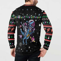 Astronauts Ride A T Rex In Space With The Planet Christmas Button Sweatshirt Xmas Holiday Patterns - Wonder Print Shop