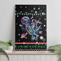 Astronauts Ride A T Rex In Space With The Planet Christmas Canvas Wall Art Xmas Holiday Patterns - Wonder Print Shop
