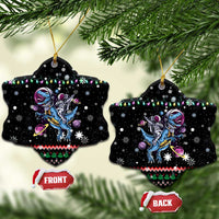 Astronauts Ride A T Rex In Space With The Planet Christmas Ceramic Ornament Xmas Holiday Patterns - Wonder Print Shop