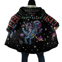 Astronauts Ride A T Rex In Space With The Planet Christmas Cloak Xmas Holiday Patterns - Wonder Print Shop