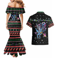 Astronauts Ride A T Rex In Space With The Planet Christmas Couples Matching Mermaid Dress and Hawaiian Shirt Xmas Holiday Patterns - Wonder Print Shop