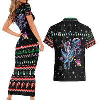 Astronauts Ride A T Rex In Space With The Planet Christmas Couples Matching Short Sleeve Bodycon Dress and Hawaiian Shirt Xmas Holiday Patterns - Wonder Print Shop