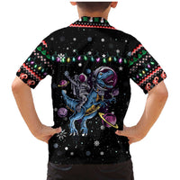 Astronauts Ride A T Rex In Space With The Planet Christmas Family Matching Mermaid Dress and Hawaiian Shirt Xmas Holiday Patterns - Wonder Print Shop