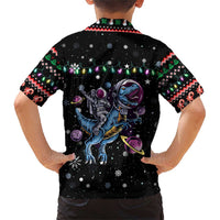 Astronauts Ride A T Rex In Space With The Planet Christmas Family Matching Short Sleeve Bodycon Dress and Hawaiian Shirt Xmas Holiday Patterns - Wonder Print Shop