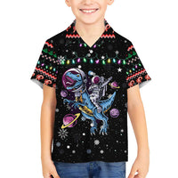 Astronauts Ride A T Rex In Space With The Planet Christmas Family Matching Short Sleeve Bodycon Dress and Hawaiian Shirt Xmas Holiday Patterns - Wonder Print Shop