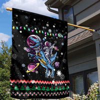 Astronauts Ride A T Rex In Space With The Planet Christmas Garden Flag Xmas Holiday Patterns - Wonder Print Shop