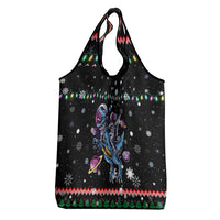 Astronauts Ride A T Rex In Space With The Planet Christmas Grocery Bag Xmas Holiday Patterns - Wonder Print Shop