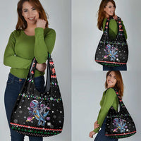 Astronauts Ride A T Rex In Space With The Planet Christmas Grocery Bag Xmas Holiday Patterns - Wonder Print Shop