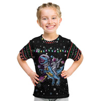 Astronauts Ride A T Rex In Space With The Planet Christmas Kid T Shirt Xmas Holiday Patterns - Wonder Print Shop