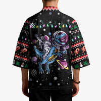 Astronauts Ride A T Rex In Space With The Planet Christmas Kimono Xmas Holiday Patterns - Wonder Print Shop
