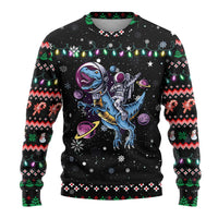 Astronauts Ride A T Rex In Space With The Planet Christmas Ugly Christmas Sweater Xmas Holiday Patterns - Wonder Print Shop