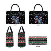 Astronauts Ride A T Rex In Space With The Planet Christmas Leather Bag Xmas Holiday Patterns - Wonder Print Shop