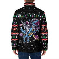 Astronauts Ride A T Rex In Space With The Planet Christmas Padded Jacket Xmas Holiday Patterns - Wonder Print Shop