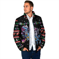 Astronauts Ride A T Rex In Space With The Planet Christmas Padded Jacket Xmas Holiday Patterns - Wonder Print Shop